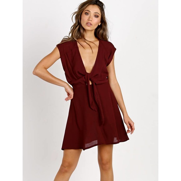 Cleobella Dresses & Skirts - NWT Cleobella Burgundy Axel Tie Front Mini Dress Size Medium